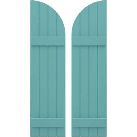 Americraft 4-Board (2 Batten) Wood Joined Board-n-Batten Shutters W/ Arch Top, ARW101BQ414X70PTH